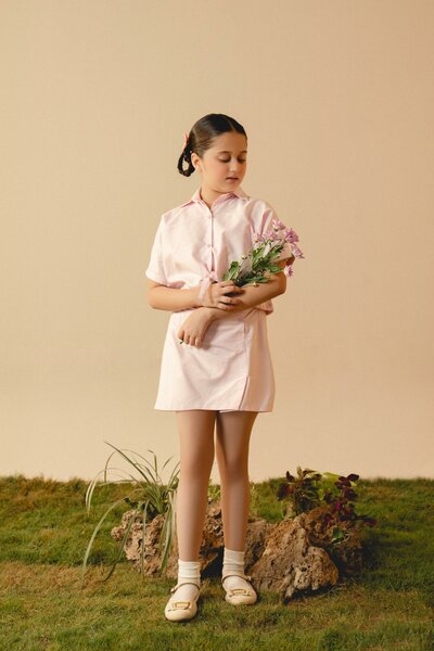 Zinnia | Textured cotton co-ord set with tailored shirt and A-line skirt