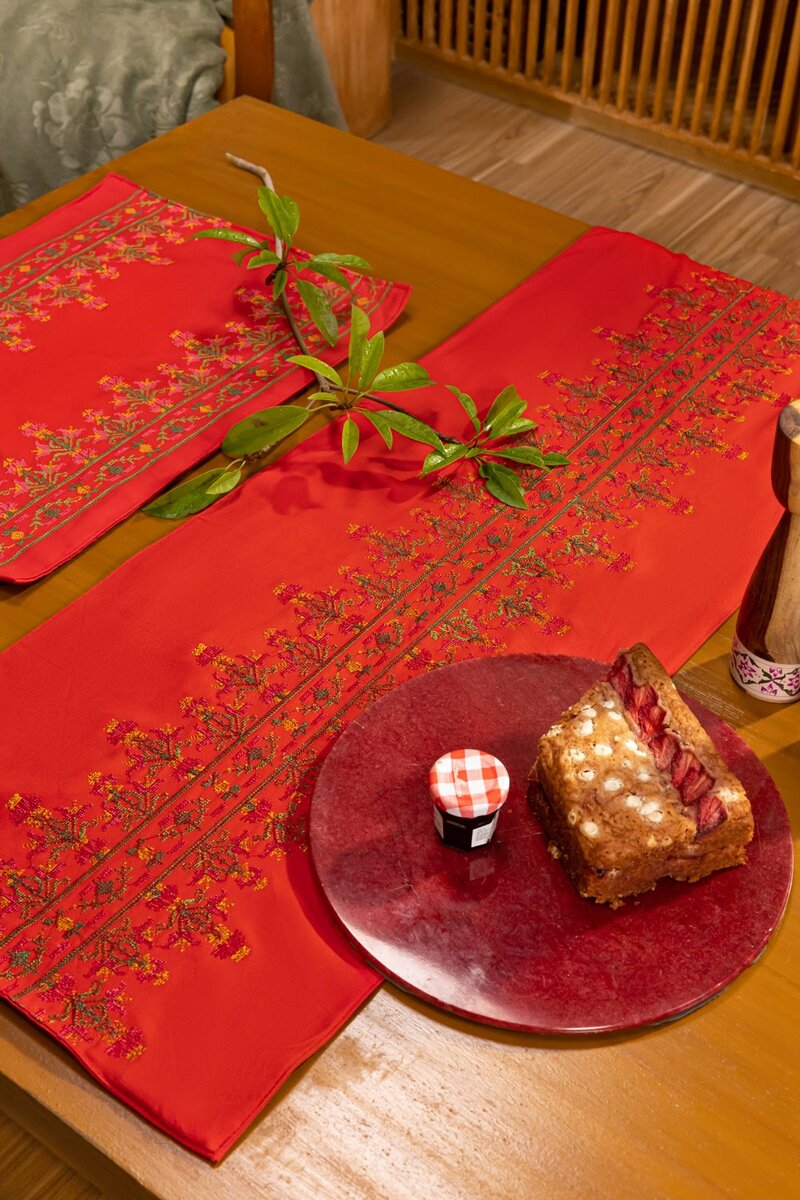 Cross Stitch Red Table Runner