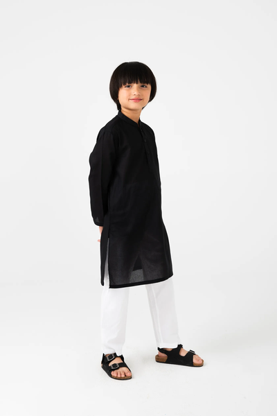 Boys Black Jacquard Cotton Kurta