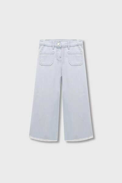 Girls Light Blue Frayed Wide-Leg Jeans