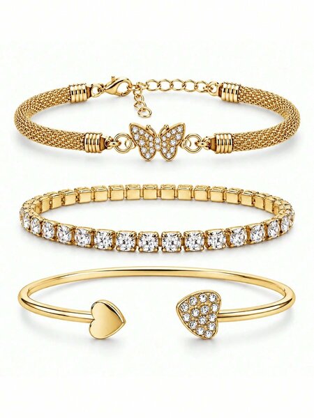 Shein - 4Pcs Fashionable Elegant Gold Women'S Watch & Jewelry Set