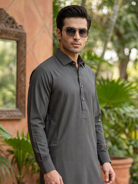 Olive Designer Shalwar Kameez (SK-748)
