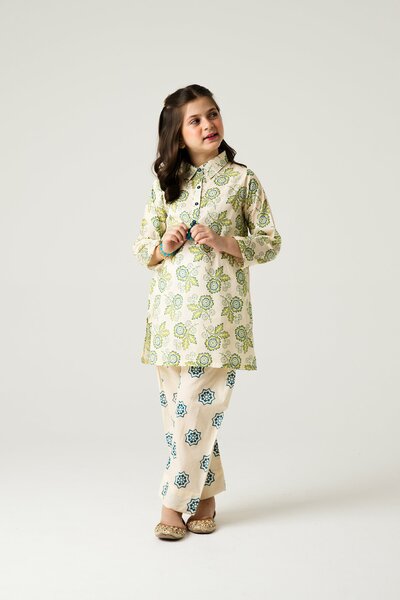 Off-White Printed Kurta Shalwar - 2pc