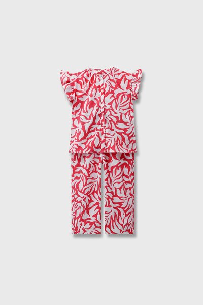 Girls Red Printed Cotton Co-ord Set