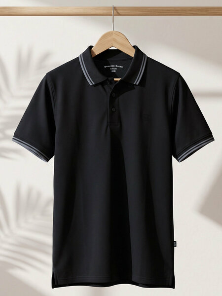 Black Contrast Tipping Polo T-Shirt (POLO-1287)