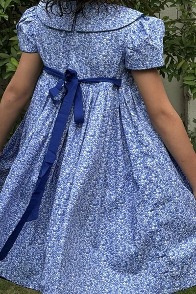 Bluebell | Girls blue and white floral cotton dress with Peter Pan collar
