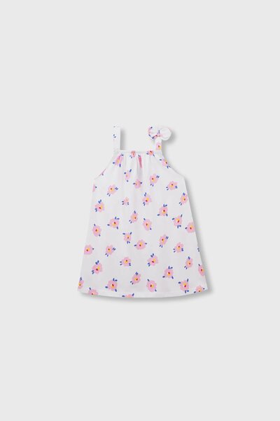 White Floral Print Jersey Frock