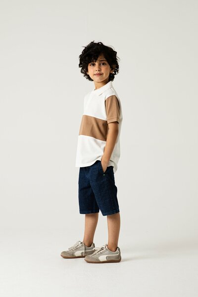 Boys Off-White Beige Panel Polo