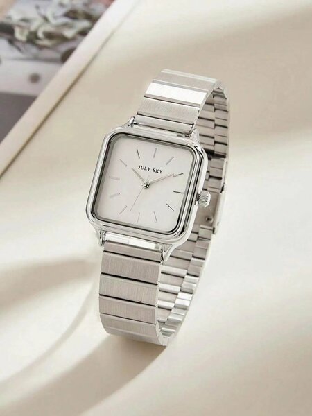 Shein - Julysky 1Pc Women'S Silver Tone Elegant Simple Stainless Steel Band Quartz Watch