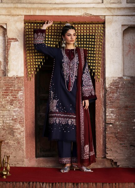 Gulnar by Bin Ilyas Unstitched Embroidered Karandi 3 Piece Suit BI26UGK 1014B - Festive Collection