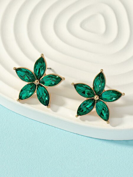 Shein - Rhinestone Flower Stud Earrings