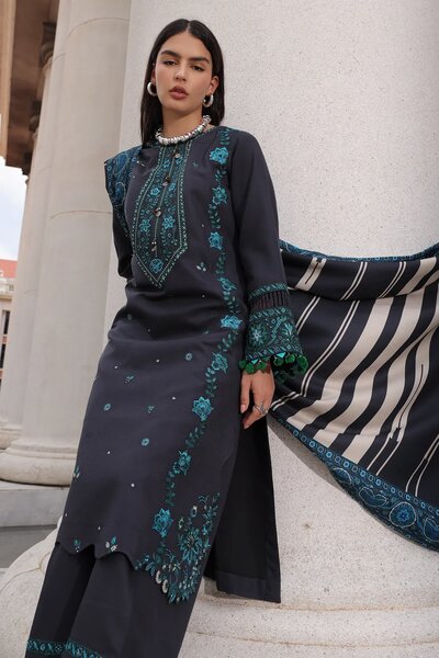 Poshima by Charizma Unstitched Embroidered Leather Peach 3 Piece Suit CHR26UPL PSW6-19 - Winter Collection