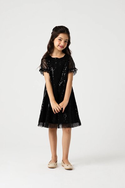 Black Sequin A-Line Dress