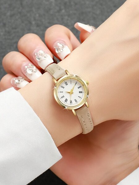 Shein - 1pc Women's Elegant Minimalist Small Dial Quartz Wrist Watch, Fashion & Chic (Watch Box Not Included) - Nude