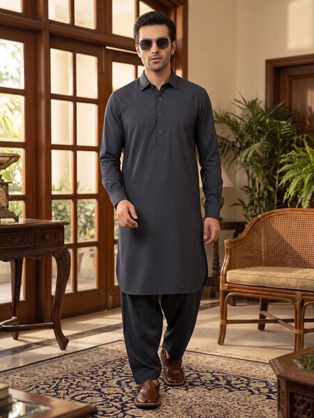 Charcoal Designer Shalwar Kameez (SK-713)