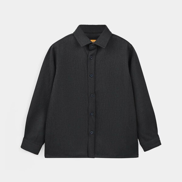 Boys Poly Cotton Shirt Full Sleeves (Onyx) - Dark Grey