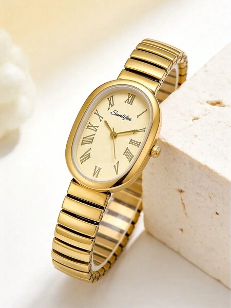 Shein - 1pc Unique Elegant Prominent Snake Head Dial Women's Watch -  Gold | White Dial