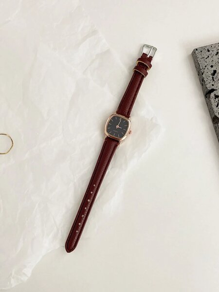Shein - 1pc Women's Classic Minimalist Square Dial Steel Band Quartz Wrist Watch, Stylish & Elegant