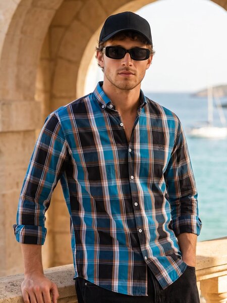 Multi Check Button Down Casual Shirt (CSC-455)