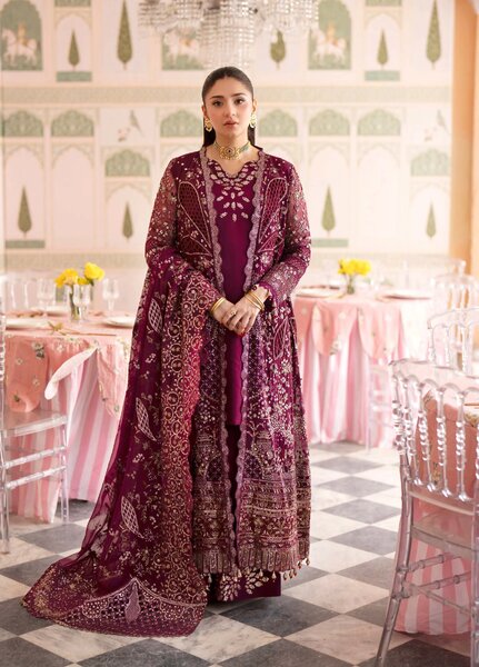 Jhoomro by Nureh Unstitched Embroidered Chiffon 3 Piece Suit NU26UJW NL-97 - Wedding Collection