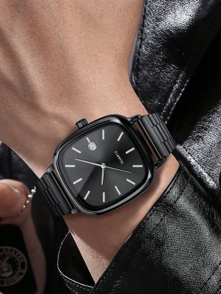 Shein - 1pc LUCKYFOX Minimalist Retro Steel Band Square Dial Calendar Watch
