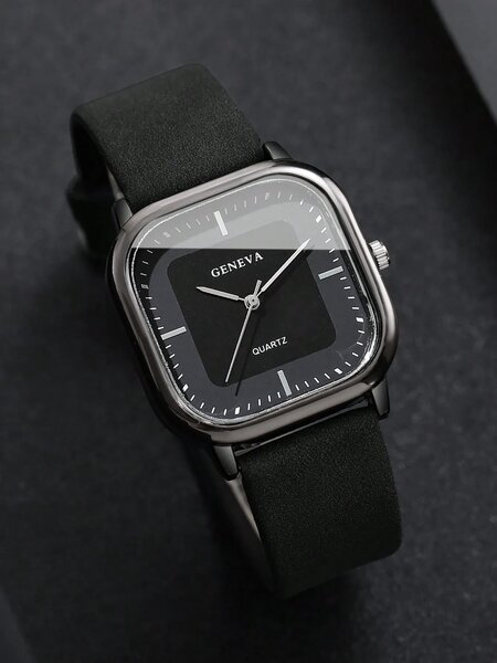 Shein - 2pcs/Set Men's Gift Watch & Belt, Fashion Minimalist Square Dial Quartz Wrist Watch