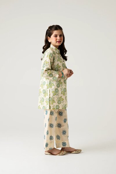 Off-White Printed Kurta Shalwar - 2pc