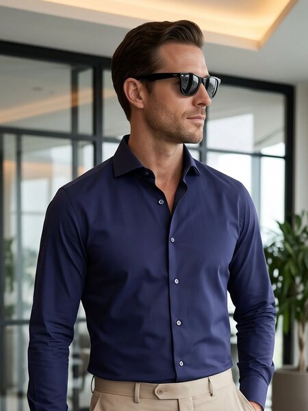 Navy Blue Plain, Cutaway Collar, Poplin Formal Shirt (FS-3022)