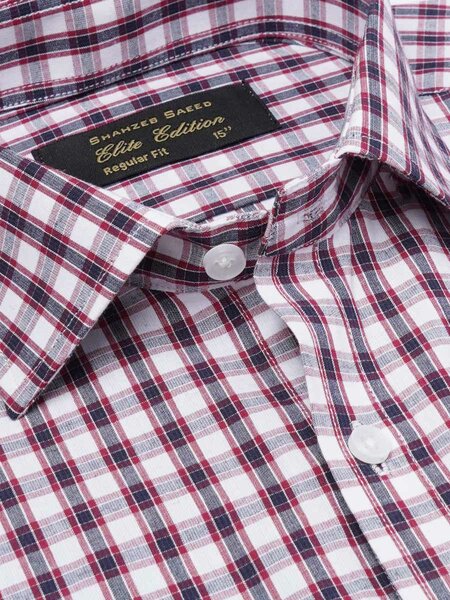 Maroon & Navy Checkered, Elite Edition, Cutaway Collar Men’s Formal Shirt (FS-2248)