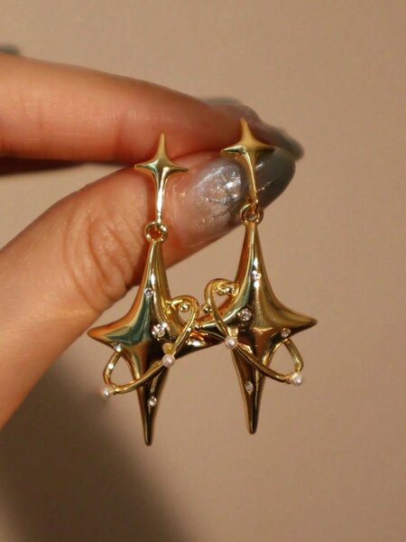 Shein - 1 Pair Fashion Luxury Star Shaped Drop Earrings
