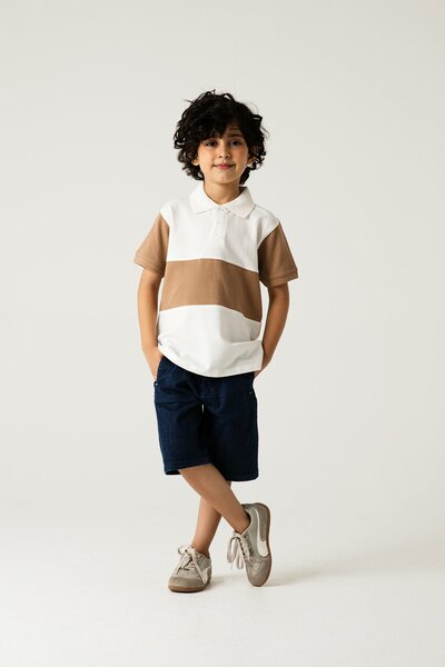Boys Off-White Beige Panel Polo