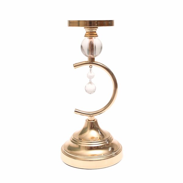 Black & Gold Pillar Candle Holder with Crystal Accents – Small