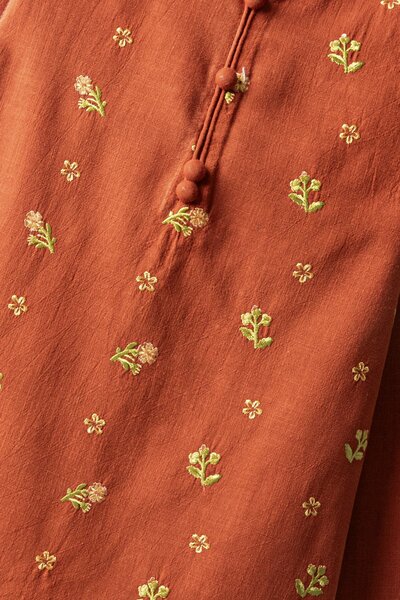 Golden Rust Embroidered Cotton Top