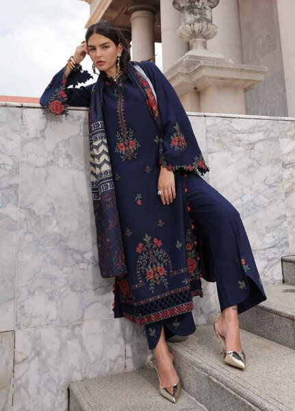 Poshima by Charizma Unstitched Embroidered Leather Peach 3 Piece Suit CHR26UPL PSW6-22 - Winter Collection