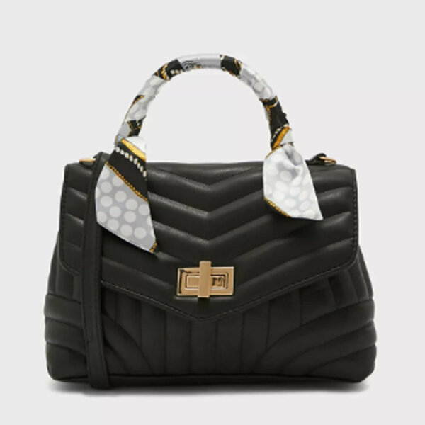 ELLA Quilted Scarf Tie Handbag Black