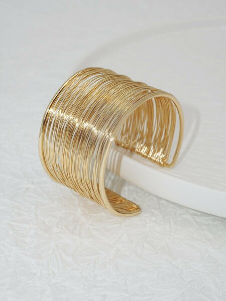Shein - European And American Classic Trendy Luxury Women's Fashion 4.0cm Wide Gold-color Iron Wire Wrapped Iron Alloy Bangle