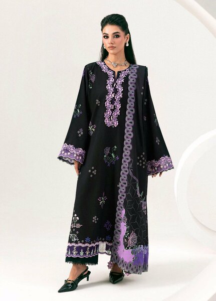 Q prints by Qalamkar Unstitched Embroidered Slub Linen 3 Piece Suit QLK26ULQ Sajal QPW-09B - Winter Collection
