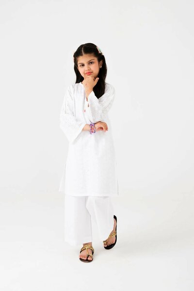 Girls Timeless White Chikankari Kurta Set