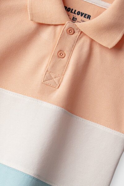 Boys Peach Panel Polo Shirt