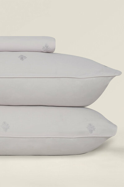 Gray Lilac T-150 Embroidered Bed Sheet Set