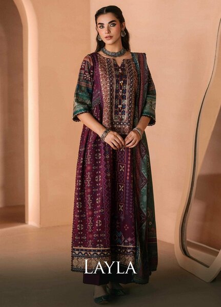 One Nation by Florent Unstitched Embroidered Viscose 3 Piece Suit FL26UON Layla - Casual Collection