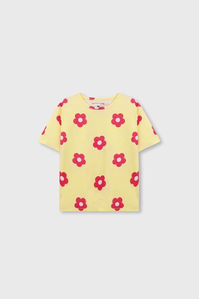 Girls Floral Printed Loose Fit Tee