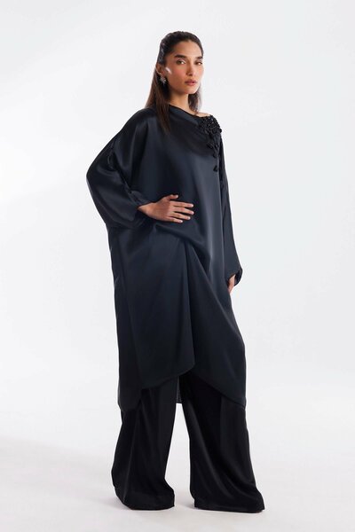 Stitched Dyed Satin Shirt + Culotte