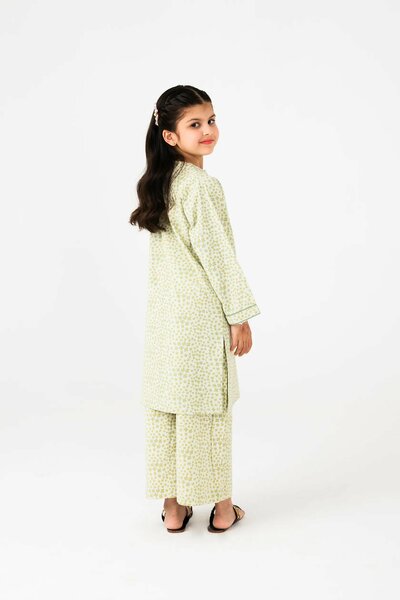 Soft Green Printed Cotton Kurta Set - 2pc
