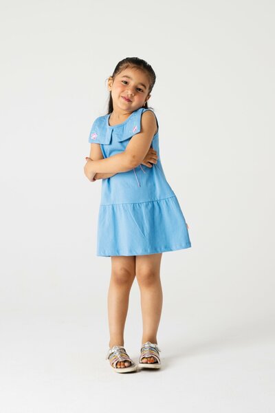 Sky Petal Collared Jersey Frock
