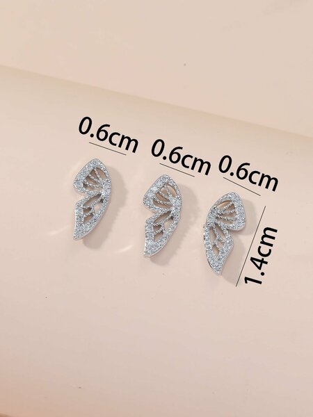 Shein - 3pcs/set Glamorous Cubic Zirconia Butterfly Stud Earring For Women For Daily Decoration