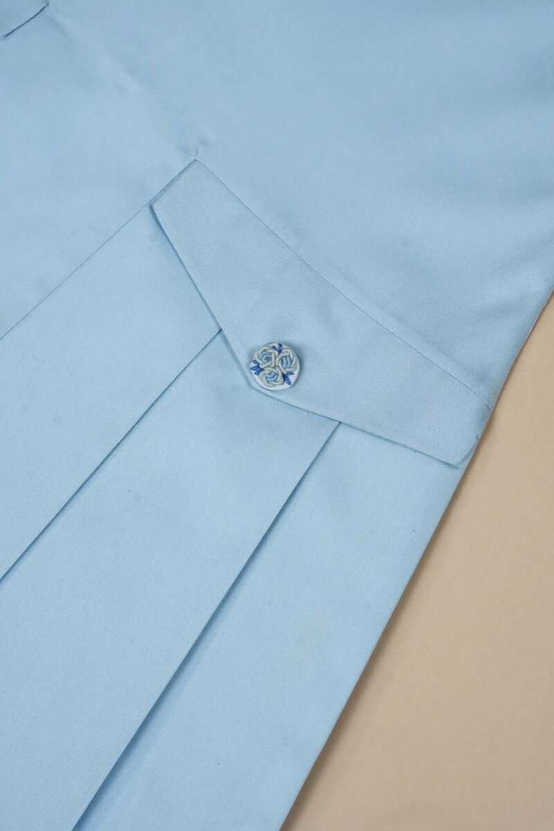 Bluebird | Pure cotton dress with hand-embroidered collar & box pleats
