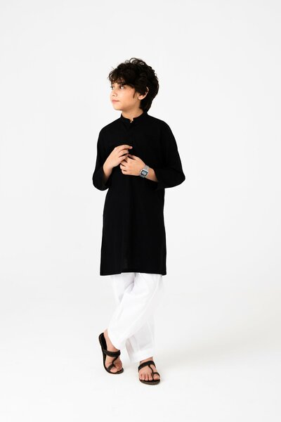 Boys Classic Black Cotton Kurta