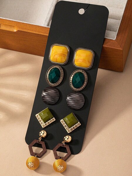 Shein - Five Pairs Of Fashionable And Versatile Retro Classical Earrings