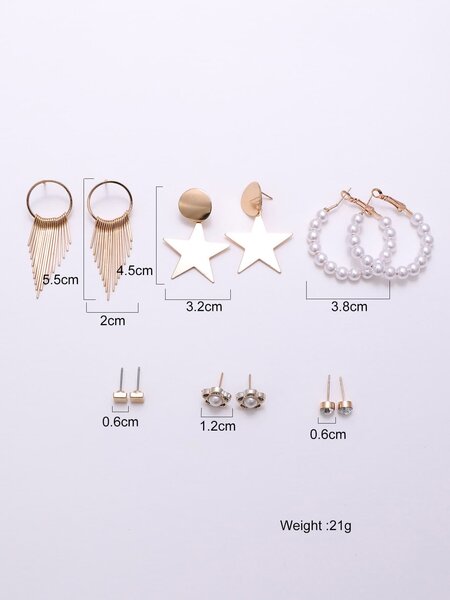 Shein - 6pairs Star & Faux Pearl Decor Earrings